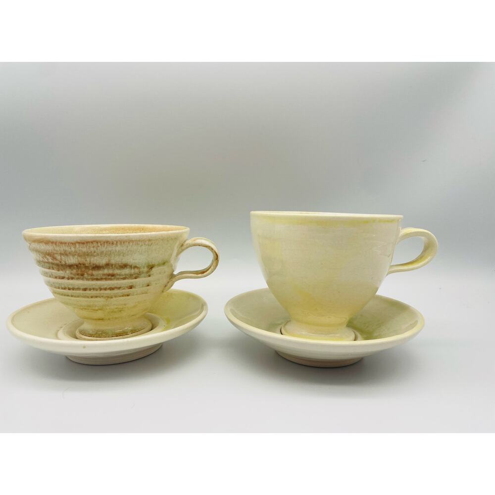 Pottery Handmade Cups and Saucers in Beautiful Rustic Shades of Yellow